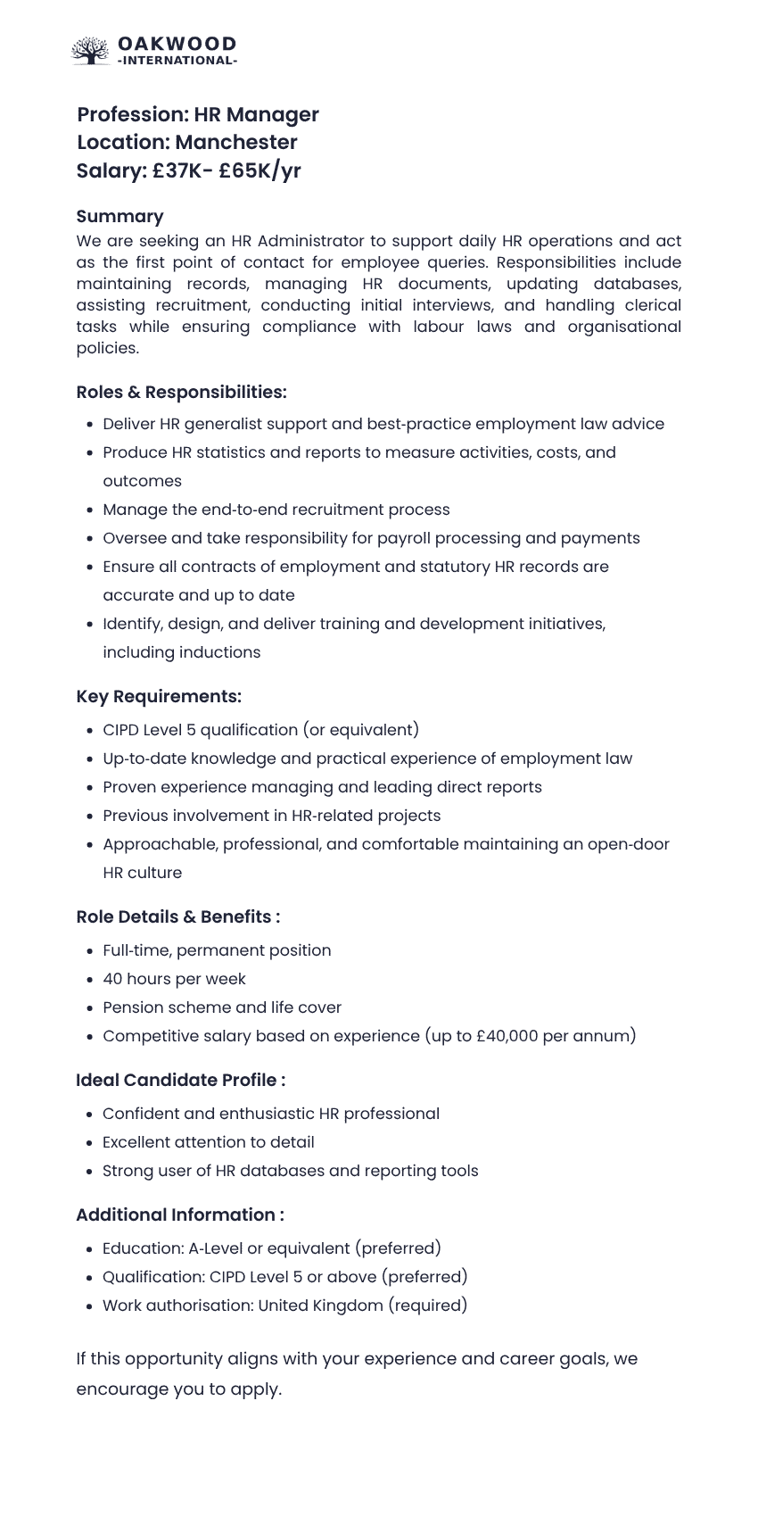 Human Resources Manager Job Description Template