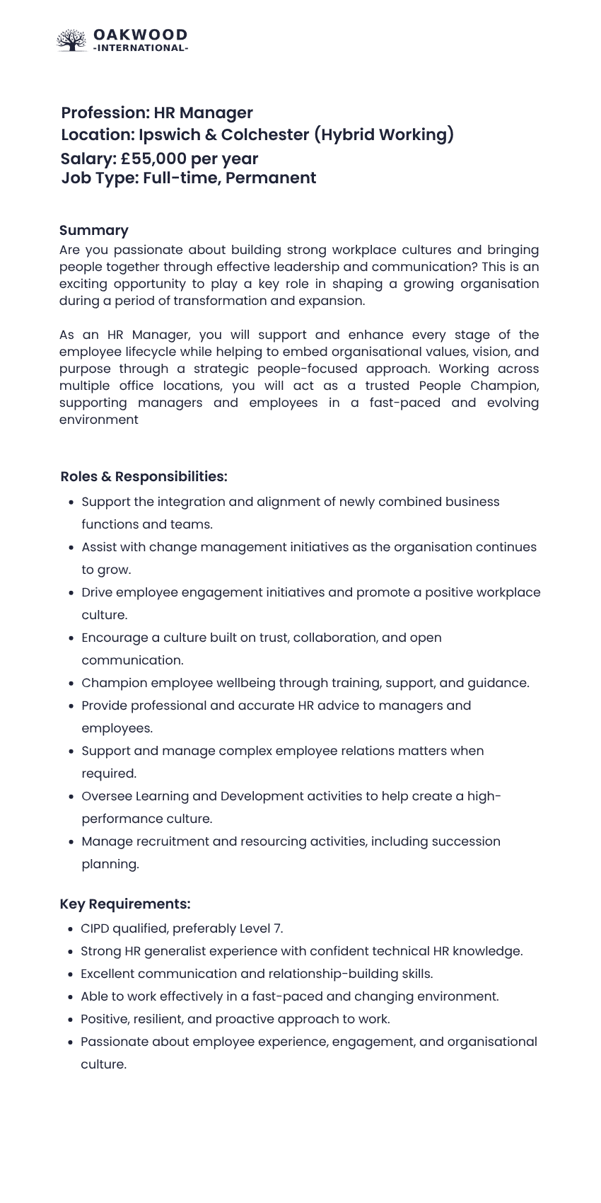 Human Resources Manager Job Description Template